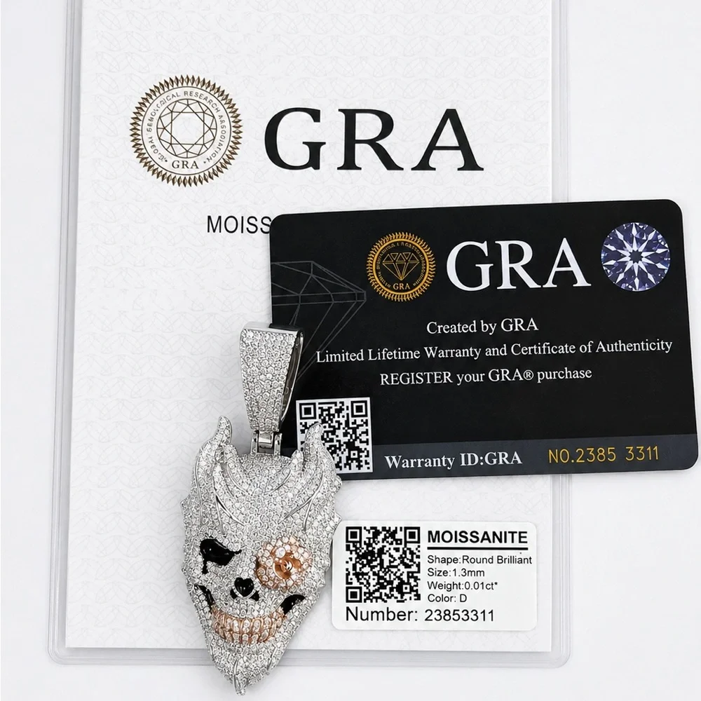925 Sterling Silver 6.20CTW MOISSANITE Iced Out Skull Men’s Pendant